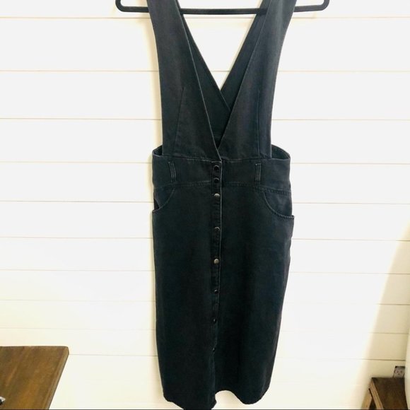 ZARA Black Denim Midi Pinafore Overall Button Down Dress Size XS NWT - Picture 4 of 14